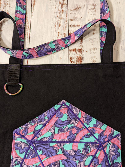 D20 Purple and Pink Sewing Tape Pocket Tote Bag
