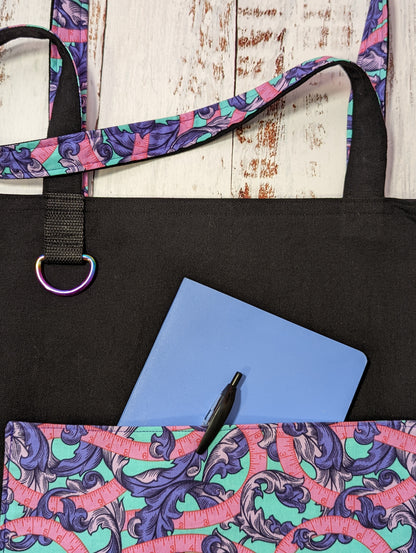 Purple and Pink Sewing Tape Square Pocket Tote Bag